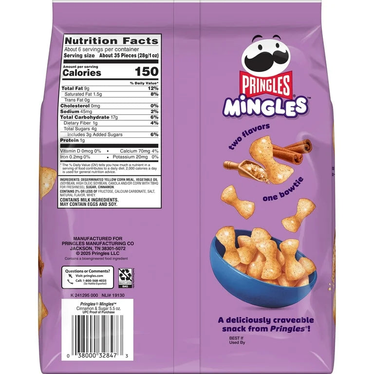 Pringles Mingles Cinnamon and Sugar Puffed Snacks, Sweet Snacks, 5.5 oz
