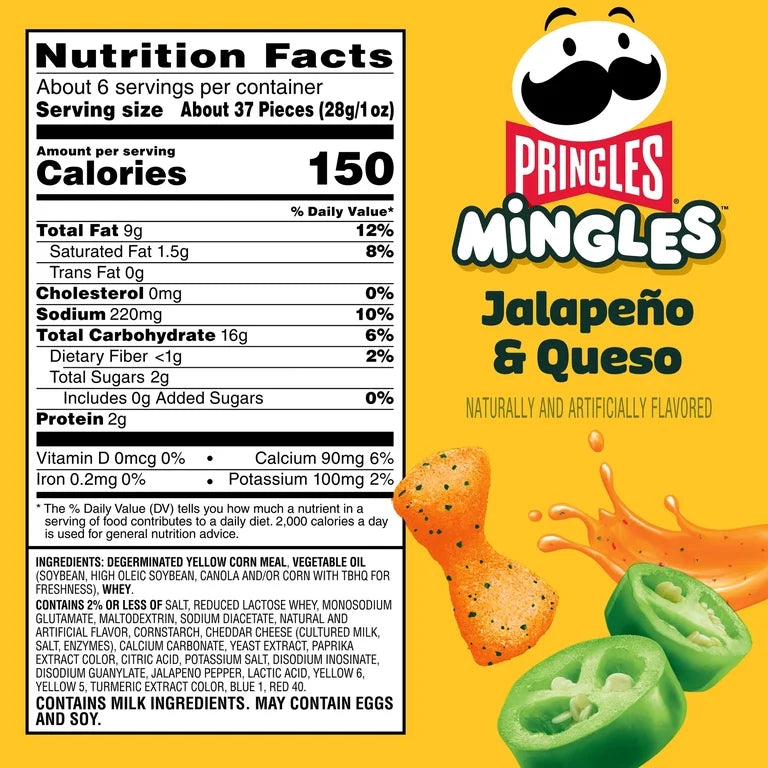 Pringles Mingles Jalapeno and Queso Puffed Snacks, Sweet Snacks, 5.5 oz