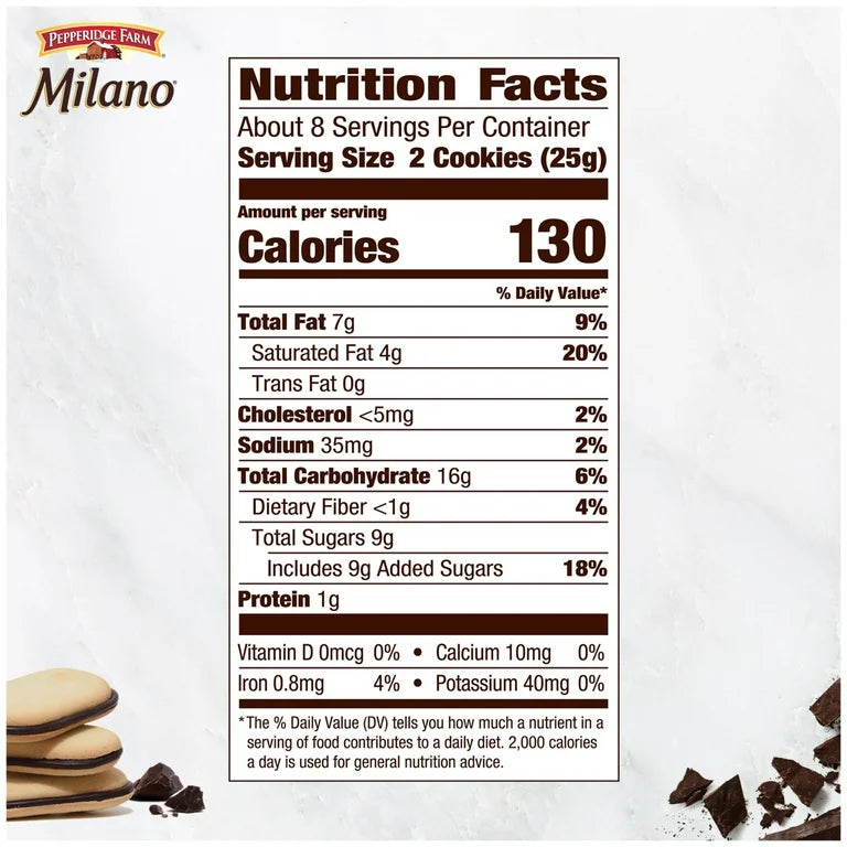 Pepperidge Farm Milano Mint Chocolate Cookies, 7 oz Bag