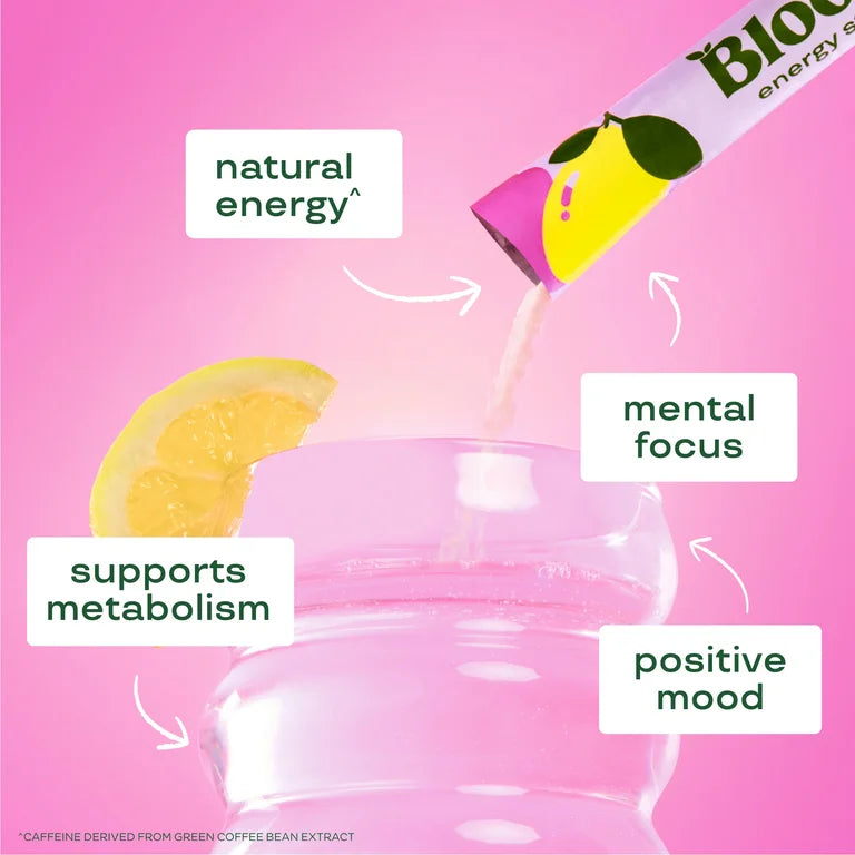 Bloom Nutrition Energy Powder Drink Mix, Sugar Free, Raspberry Lemon, 10 Count