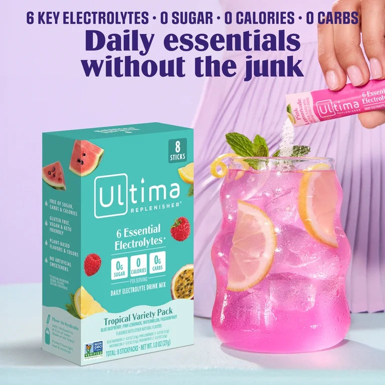Ultima Replenisher, Electrolyte Drink Mix Packets Tropical Variety Pack, 8 Count