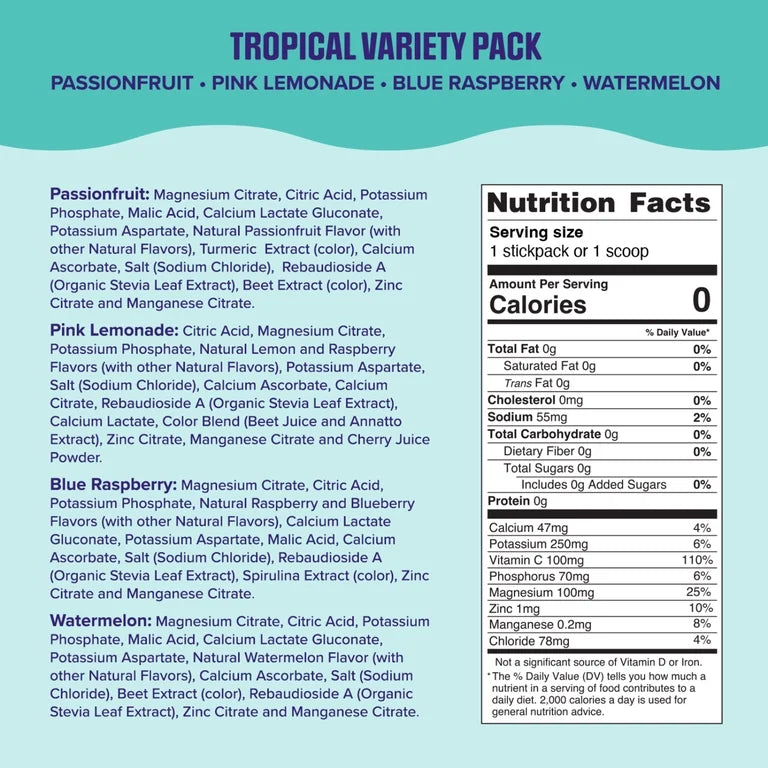 Ultima Replenisher, Electrolyte Drink Mix Packets Tropical Variety Pack, 8 Count