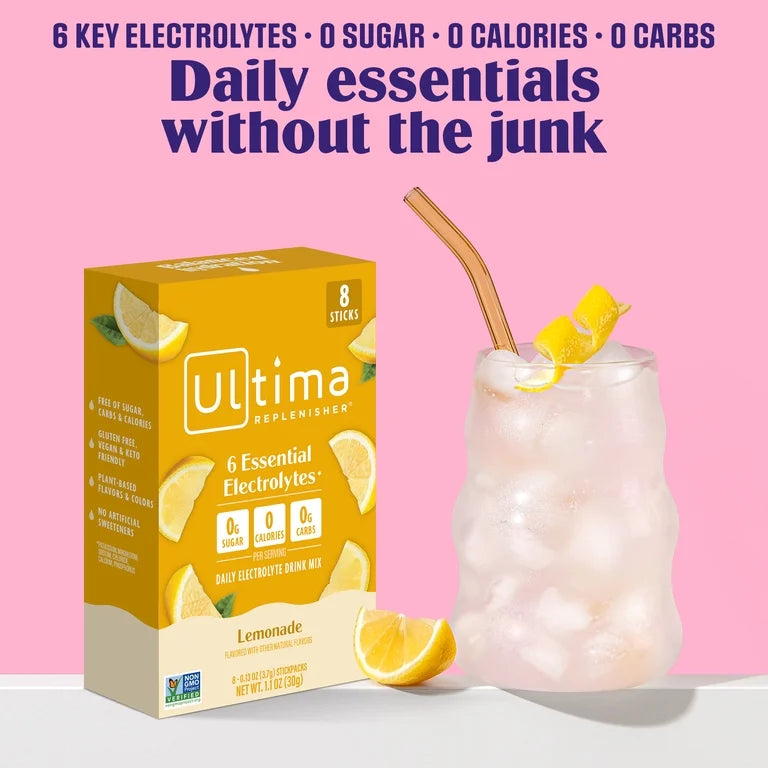 Ultima Replenisher, Electrolyte Drink Mix Packets Lemonade Pack, 8 Count