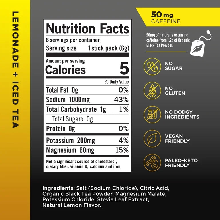 LMNT Zero Sugar Electrolyte Drink Mix - Lemonade Iced Tea - 6ct