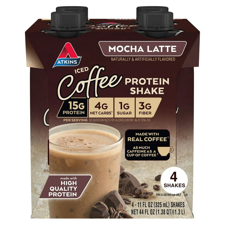 Atkins Protein Shake, Mocha Latte, Keto Friendly, Gluten Free, 4 Ct
