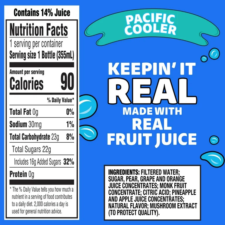 Capri Sun Pacific Cooler Mixed Fruit Flavored Juice Drink Blend from concentrate, 12 fl oz Bottle