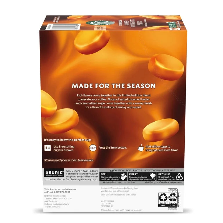 Starbucks Smoked Butterscotch, Medium Roast Coffee, Keurig K-Cup Coffee Pods, 22 Count