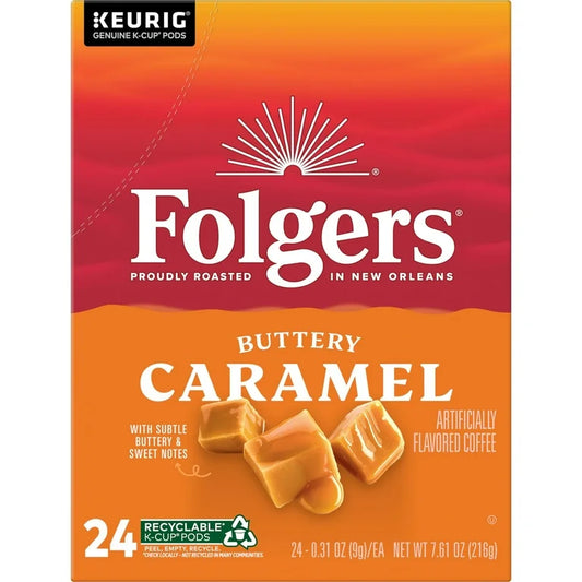 Folgers Caramel, Medium Roast Coffee, Keurig K Cup Pods, 24 Count Box