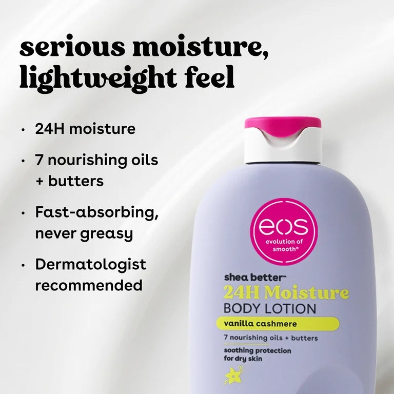 eos Shea Better 24H Moisture Body Lotion, Vanilla Cashmere, for Dry Skin, 16 fl oz