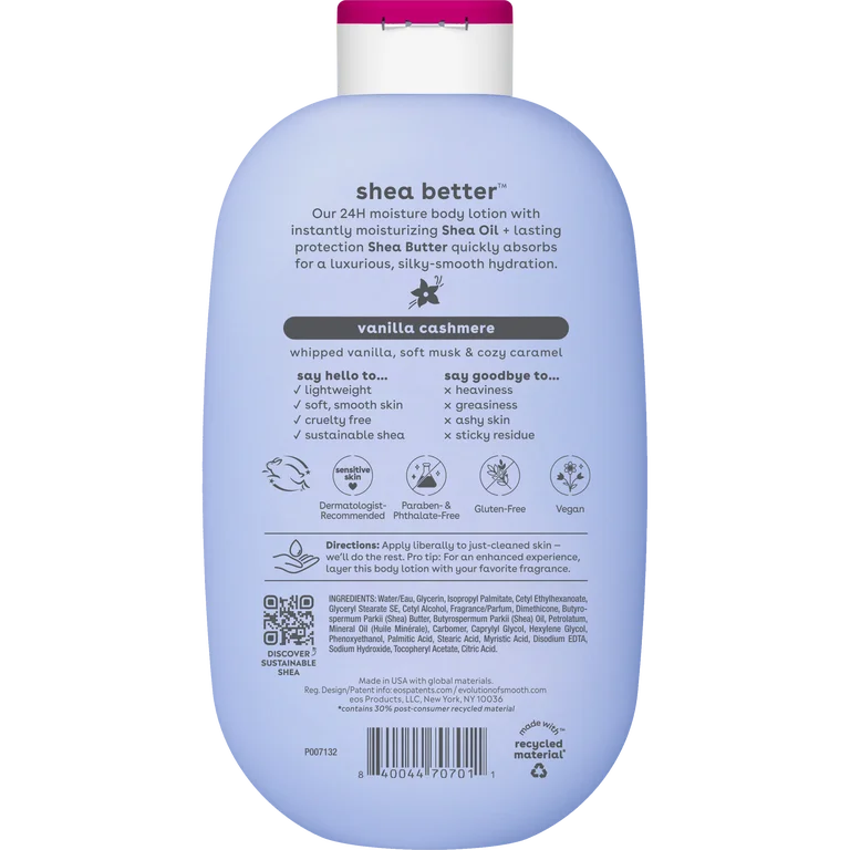eos Shea Better 24H Moisture Body Lotion, Vanilla Cashmere, for Dry Skin, 16 fl oz