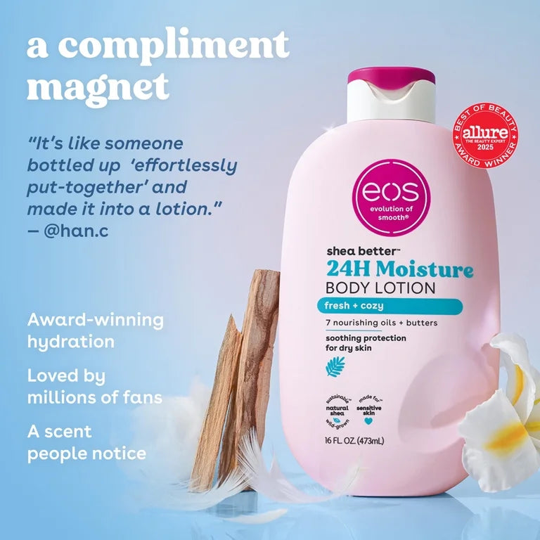 eos Shea Better Body Lotion- Fresh & Cozy, 24H Moisture for Dry Skin, 16 fl oz