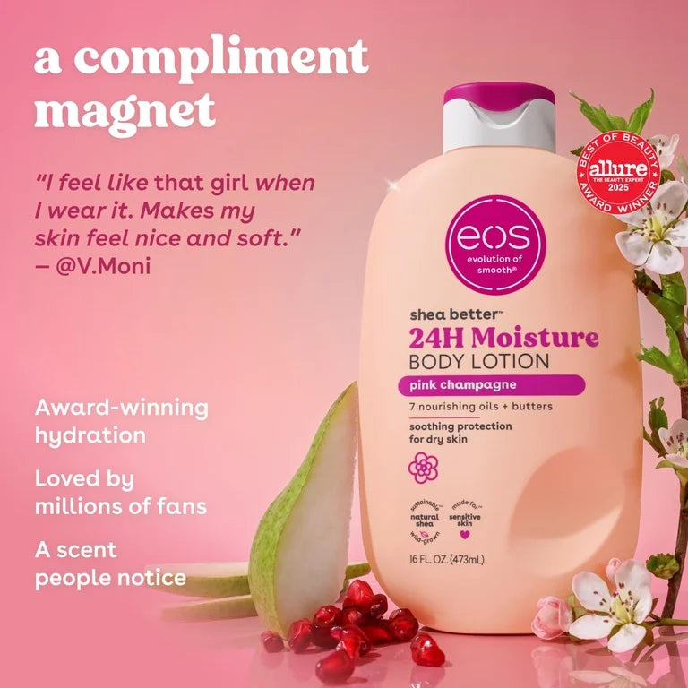 eos Shea Better Body Lotion for Dry Skin, Pink Champagne, 16 fl oz