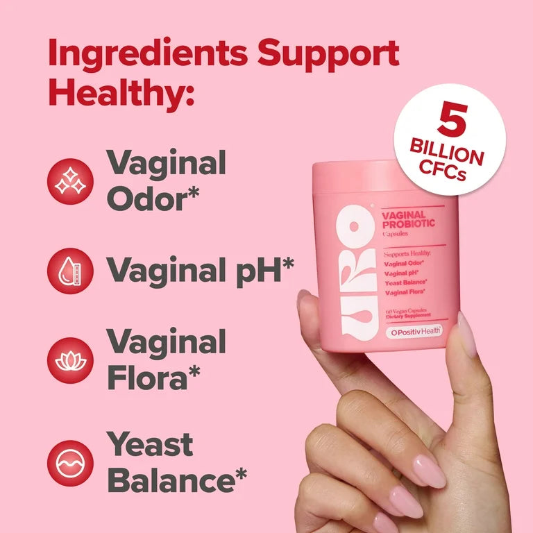 O Positiv URO Vaginal Probiotic Capsules for pH Balance, Vaginal Odor, and Vaginal Health Support, 60 Count