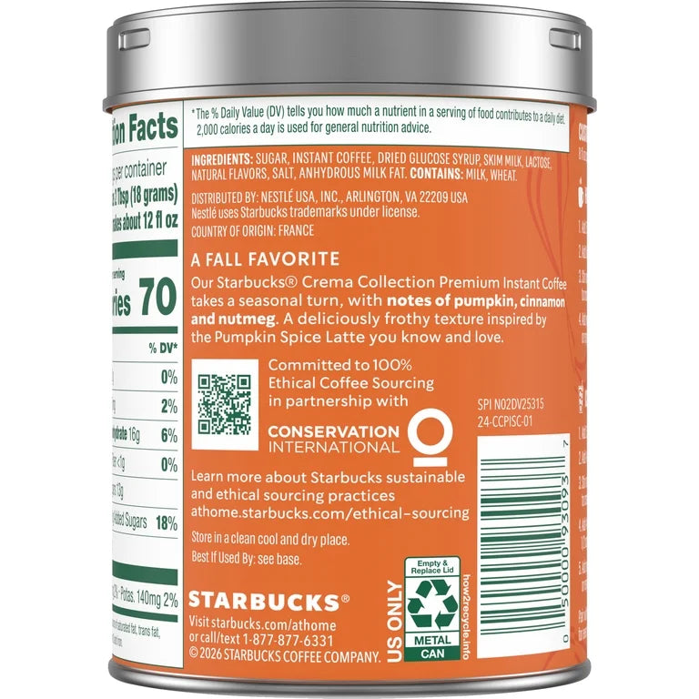 Starbucks Pumpkin Spice Flavored Instant Coffee, Coffee Powder 7.12 oz