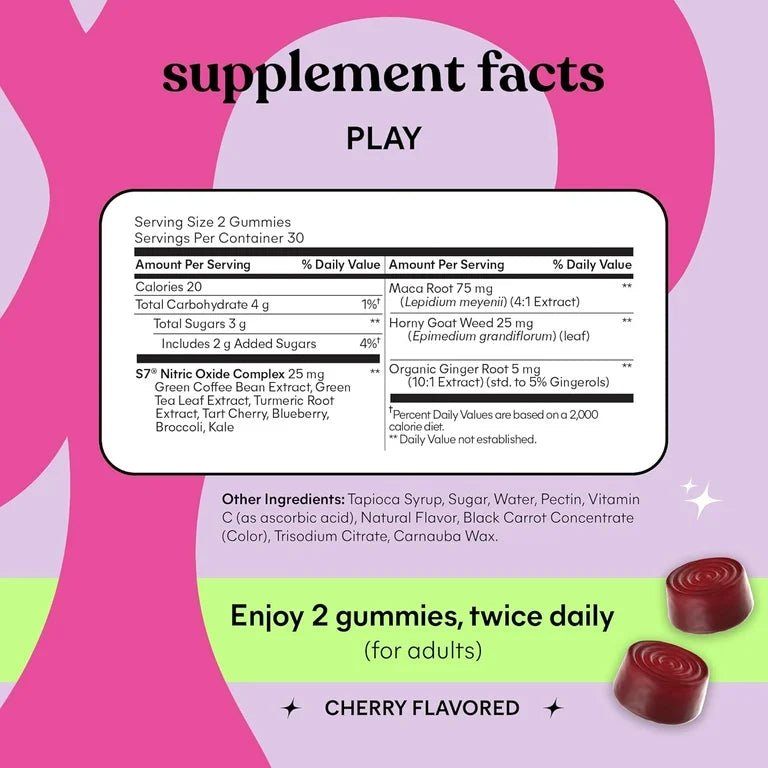 Lemme Play Daily Intimacy Gummies for Women, Cherry Flavored, 60 Count