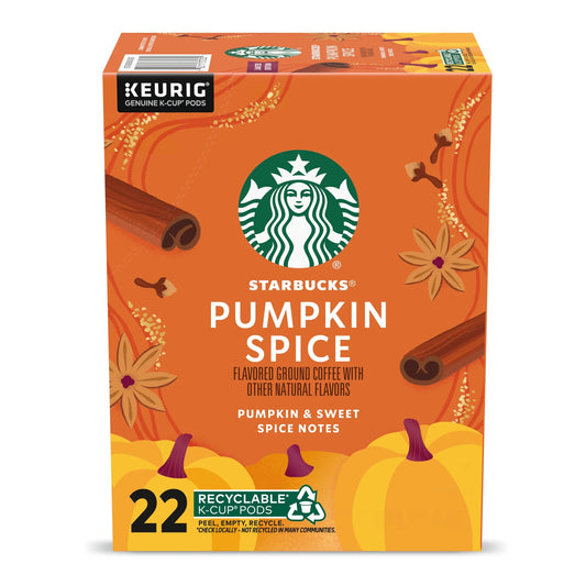 Starbucks Pumpkin Spice, Hot or Iced Coffee, Flavored K-Cup Coffee Pods, 22 Count