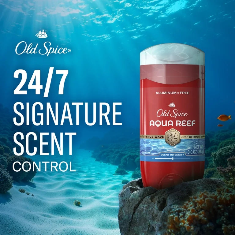 Old Spice Men's Aluminum Free Deodorant, Invisible Solid Stick, Aqua Reef, 3.0 oz