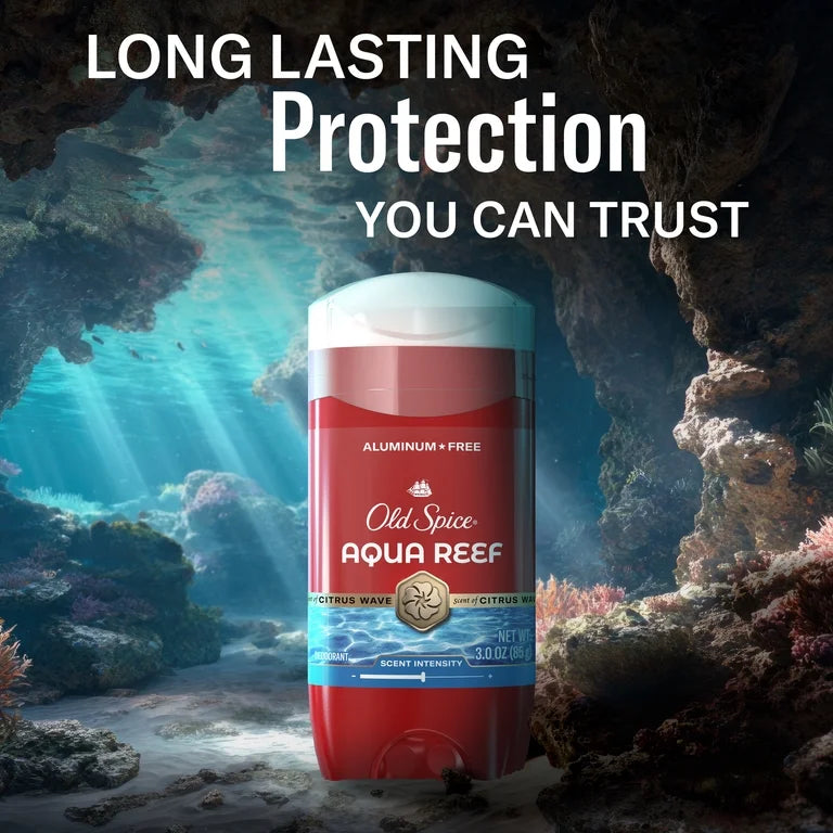 Old Spice Men's Aluminum Free Deodorant, Invisible Solid Stick, Aqua Reef, 3.0 oz