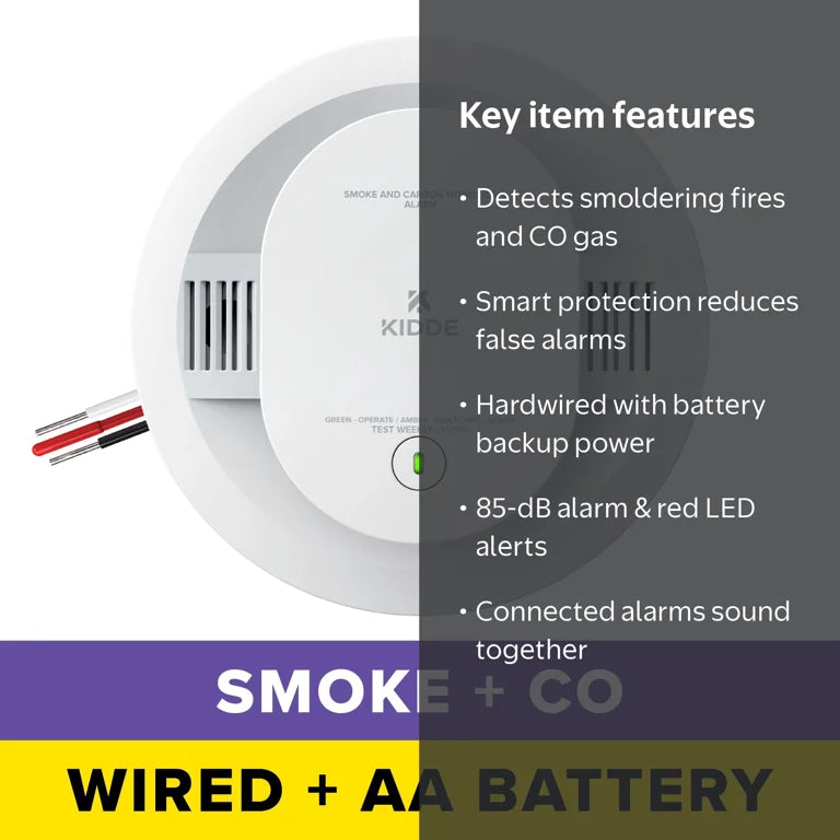 Kidde Hardwired Combination Smoke & Carbon Monoxide Detector, AA Battery Backup, 5-inch