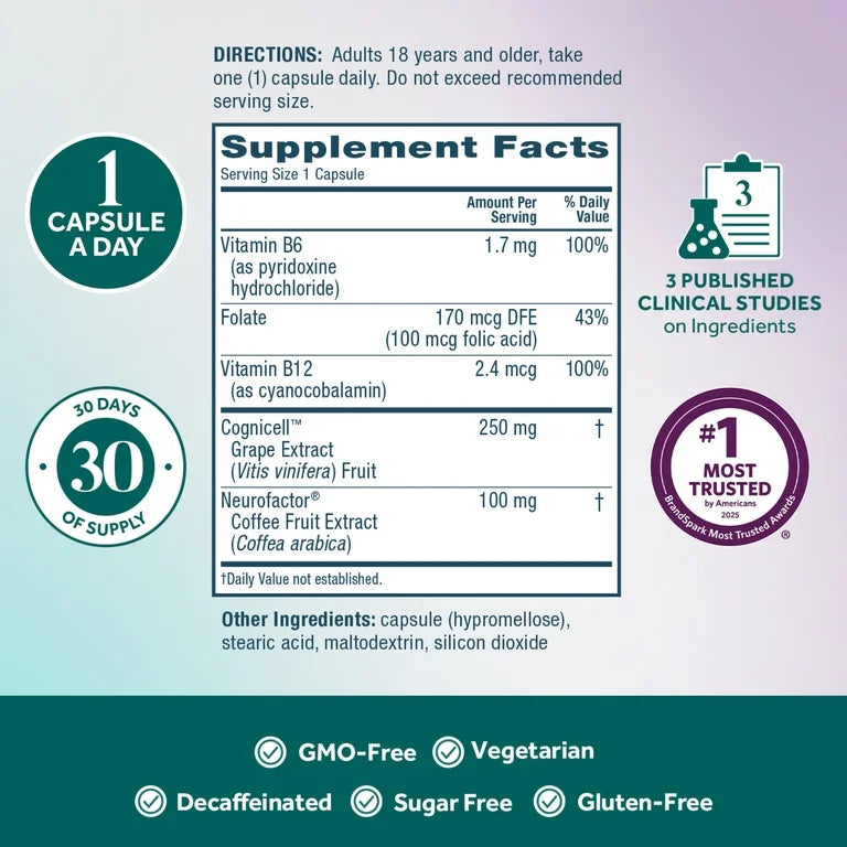 Neuriva Memory 3D Brain Supplements for Memory and Focus, 30 Count Capsules