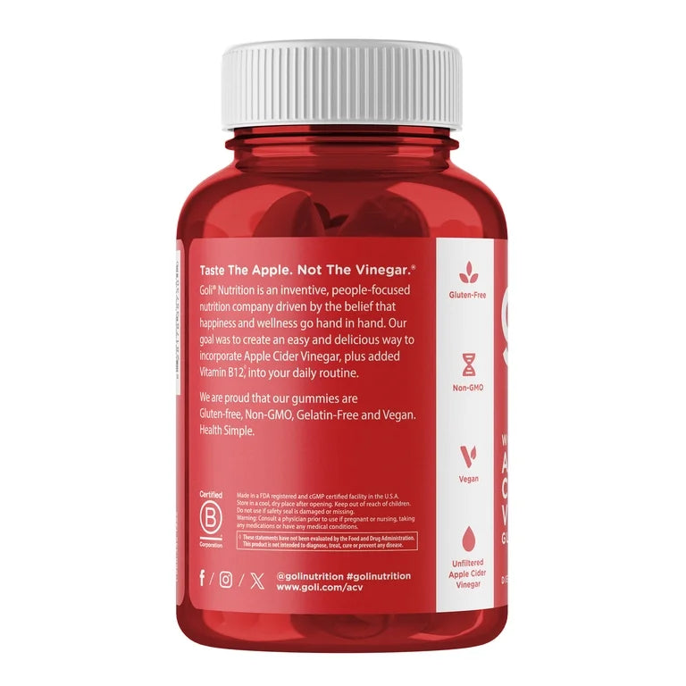Goli Nutrition Apple Cider Vinegar Vegan Gummies, 60 Count