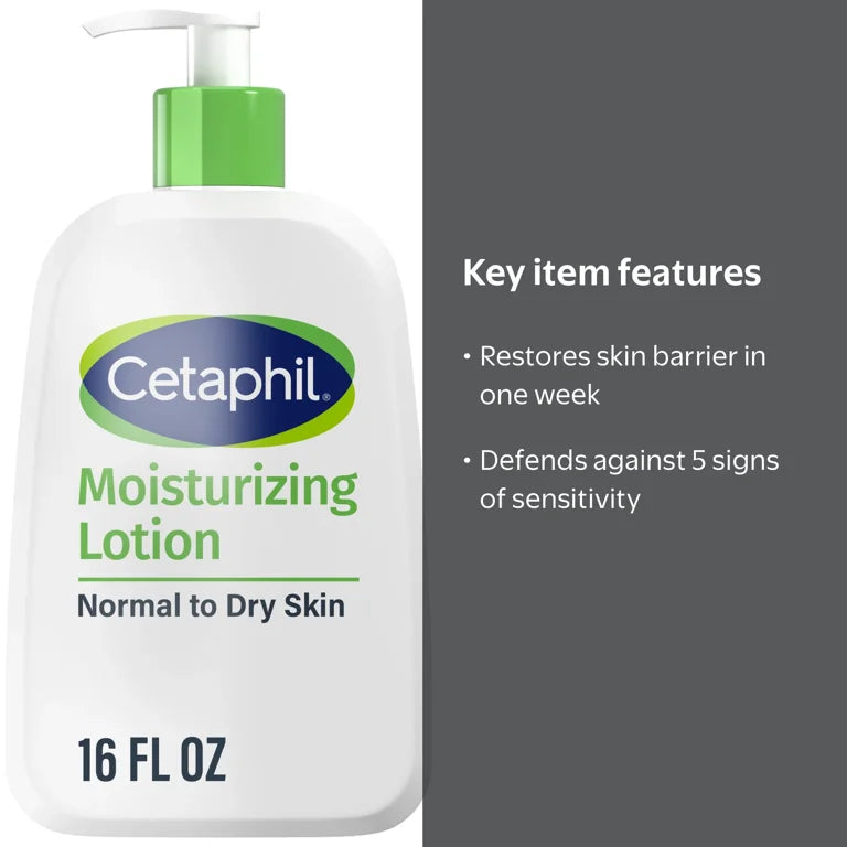 Cetaphil Moisturizing Face and Body Lotion for Normal to Dry Skin, Hydrating Fragrance Free, 16 fl oz