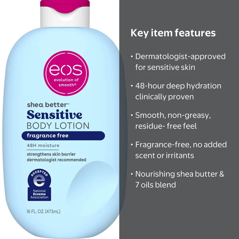 eos Shea Better Sensitive Skin Body Lotion for Dry Skin- Fragrance-Free, 16 fl oz