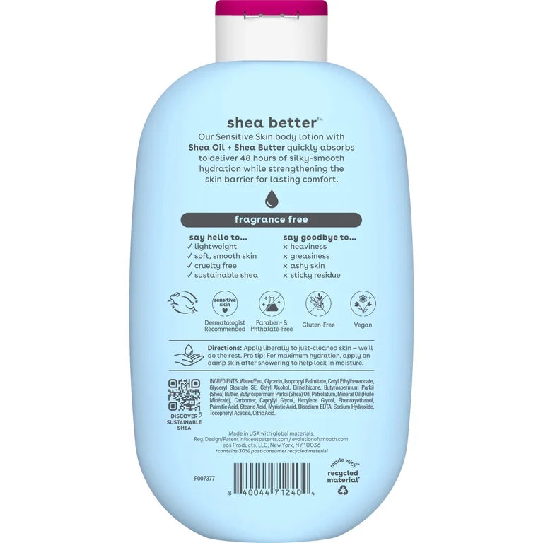 eos Shea Better Sensitive Skin Body Lotion for Dry Skin- Fragrance-Free, 16 fl oz