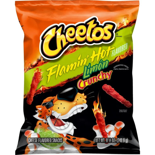 Cheetos, Crunchy Flamin' Hot Limon, Cheese Flavored Snacks, 8.5 Ounce Bag