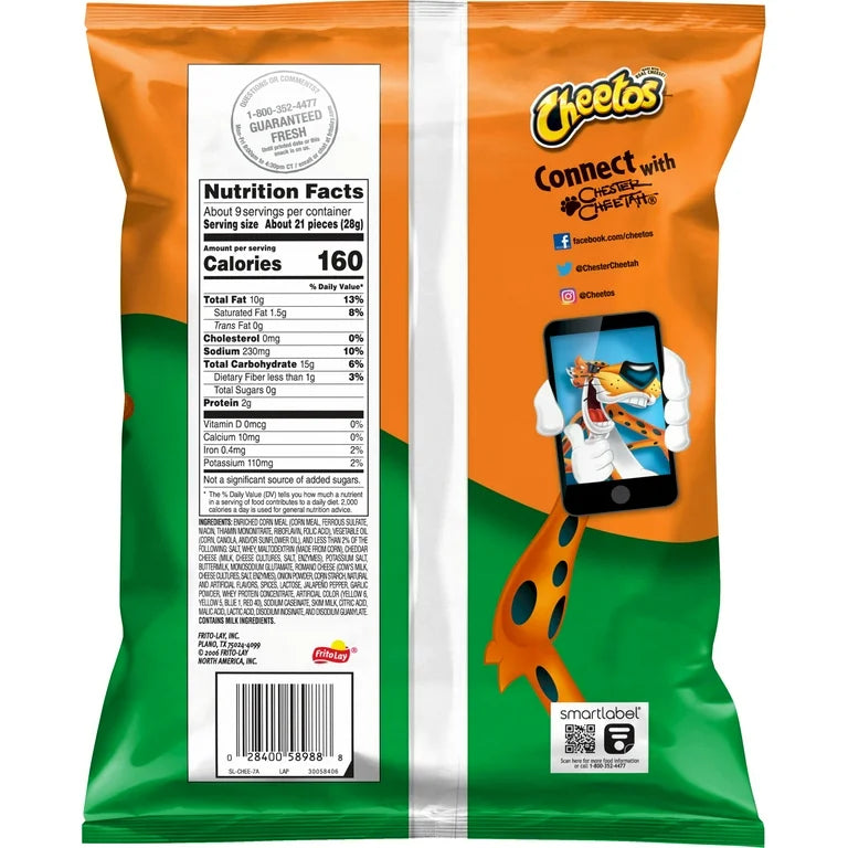 Cheetos Crunchy Cheddar Jalapeno Cheese Chips, 8.5oz Bag