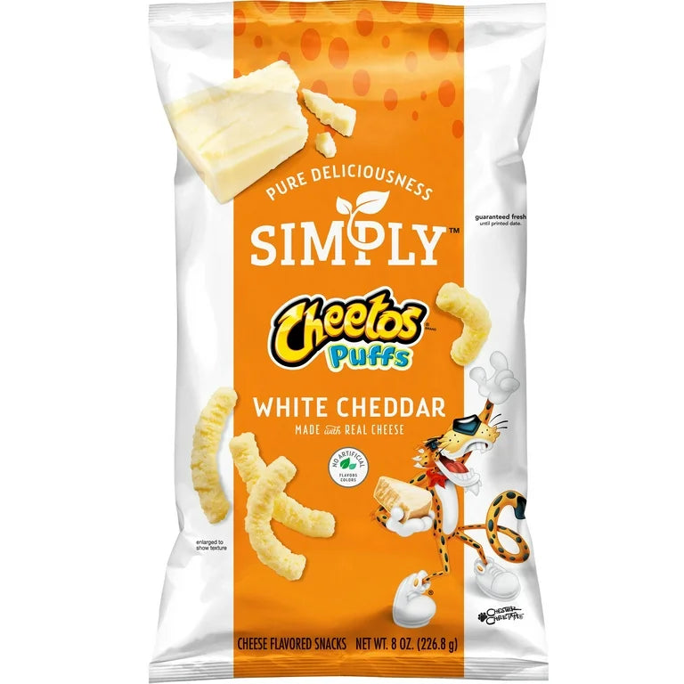 Simply Cheetos Puffs Cheese Flavored Snacks White Cheddar, 8 Ounce Bag