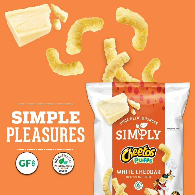 Simply Cheetos Puffs Cheese Flavored Snacks White Cheddar, 8 Ounce Bag