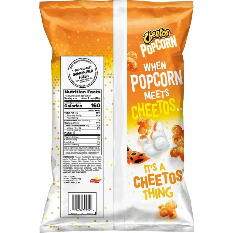 Cheetos Popcorn, Cheddar, 7 oz Bag Flavored Popcorn