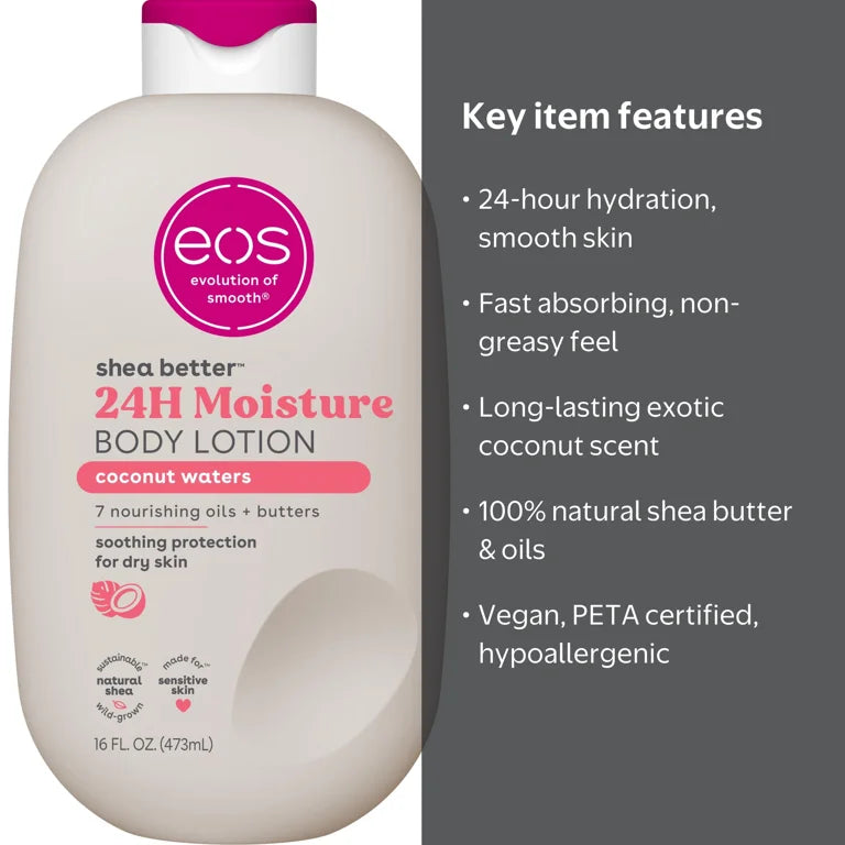 eos Shea Better Body Lotion- Fresh & Cozy, 24H Moisture for Dry Skin, 16 fl oz