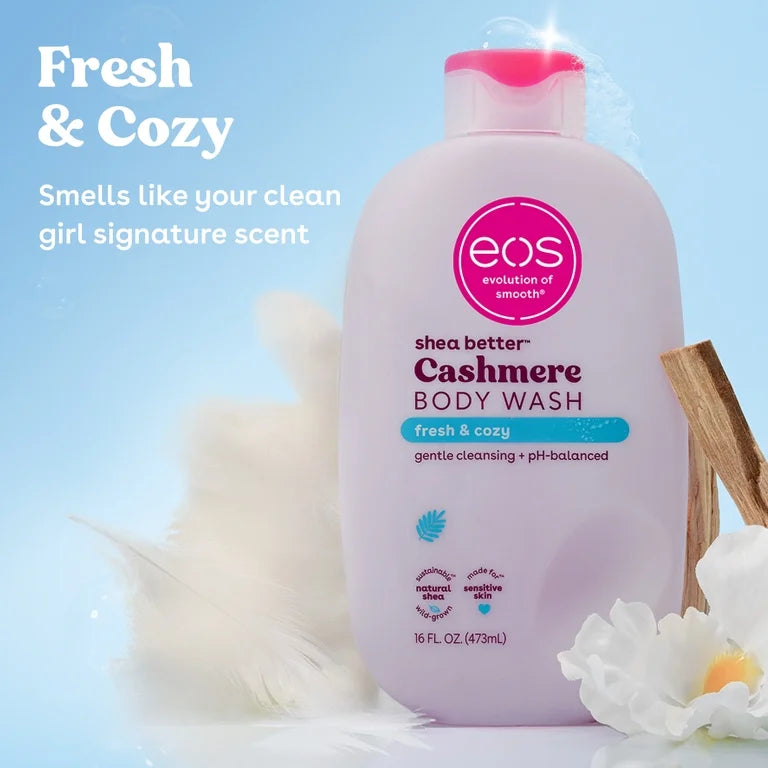 eos Shea Better Cashmere Body Wash - Fresh & Cozy, Creamy Gel Formula, Hyrdration for Dry Skin, 16 fl oz