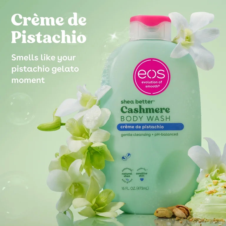 eos Shea Better Cashmere Body Wash - Crème de Pistachio, Creamy Gel Formula, Hyrdration for Dry Skin, 16 fl oz