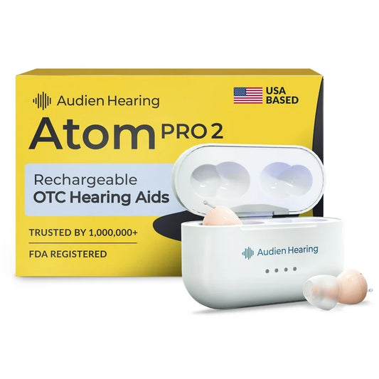 Audien Hearing Atom Pro 2 Rechargeable Over the Counter (OTC) Hearing Aid, Comfortable & Lightweight