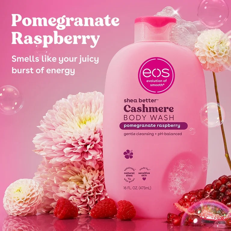eos Shea Better Cashmere Body Wash, Pomegranate Raspberry, Creamy Gel Formula, 16 fl oz.