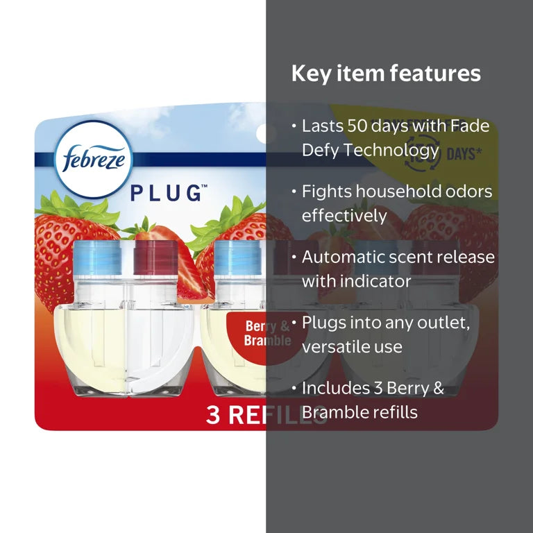 Febreze Plug In Air Freshener, Scented Oil 3 Refill, Berry & Bramble Mix