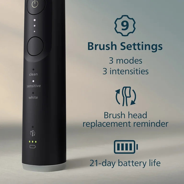 Philips Sonicare 6400 Series Electric Toothbrush - Next-Generation Sonicare Technology, Pressure Sensor, 9 Brushing Settings, Smartimer, Brushpacer, Replacement Reminder, 21-Day Runtime, HX7411/04, Black