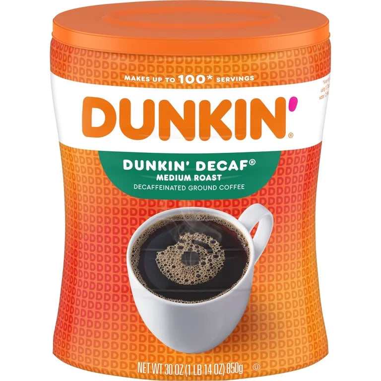 Dunkin’ Decaf Medium Roast Ground Coffee, 30 oz Canister