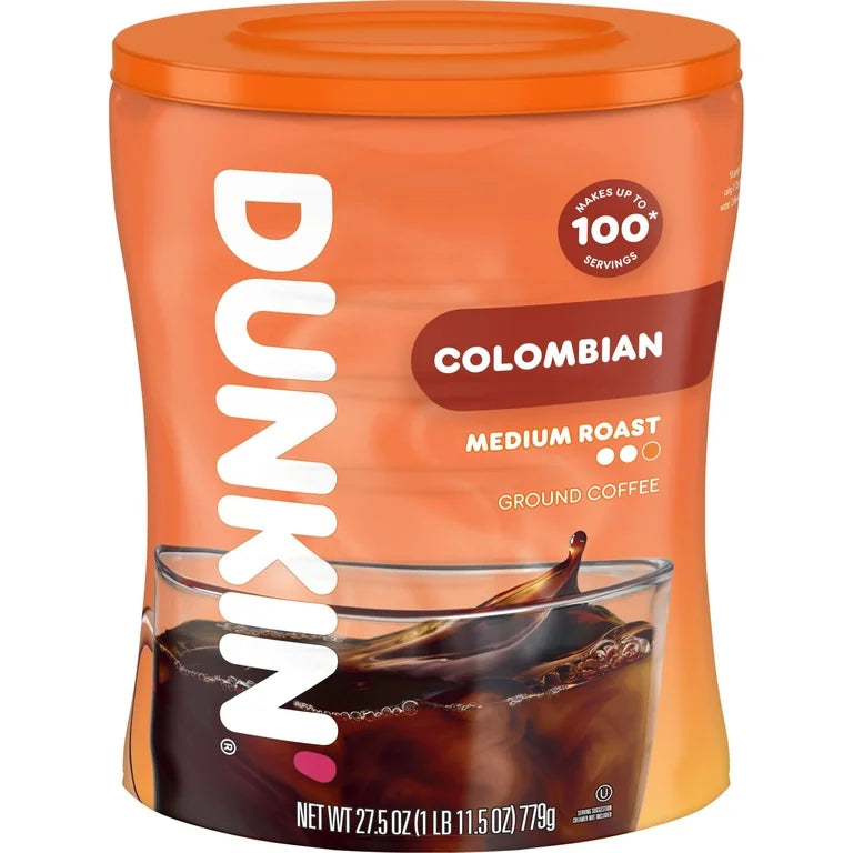 Dunkin’ Colombian Medium Roast Ground Coffee, 27.5 oz Canister