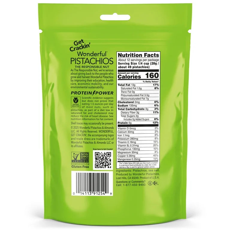 Wonderful Pistachios No Shells Roasted & Salted Nuts, 12 Ounce Bag