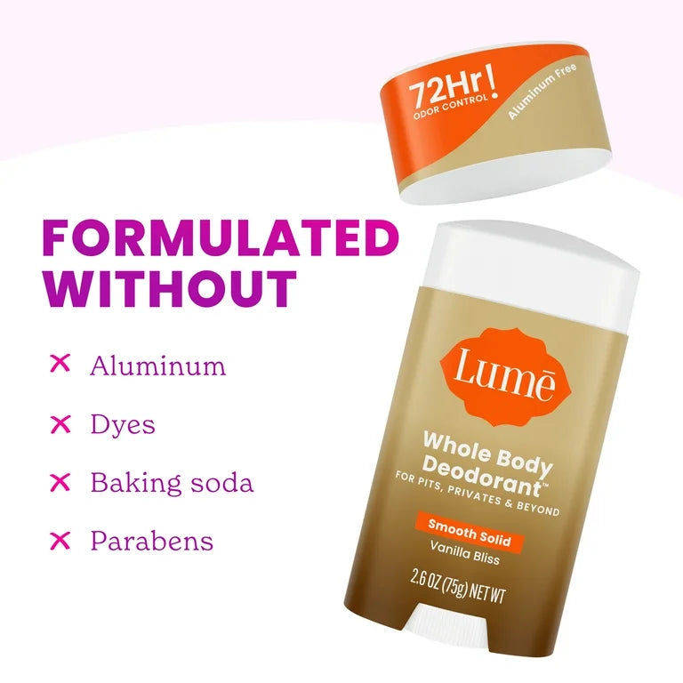 Lume Whole Body Aluminum Free Deodorant Stick, Vanilla Bliss, 2.6 oz
