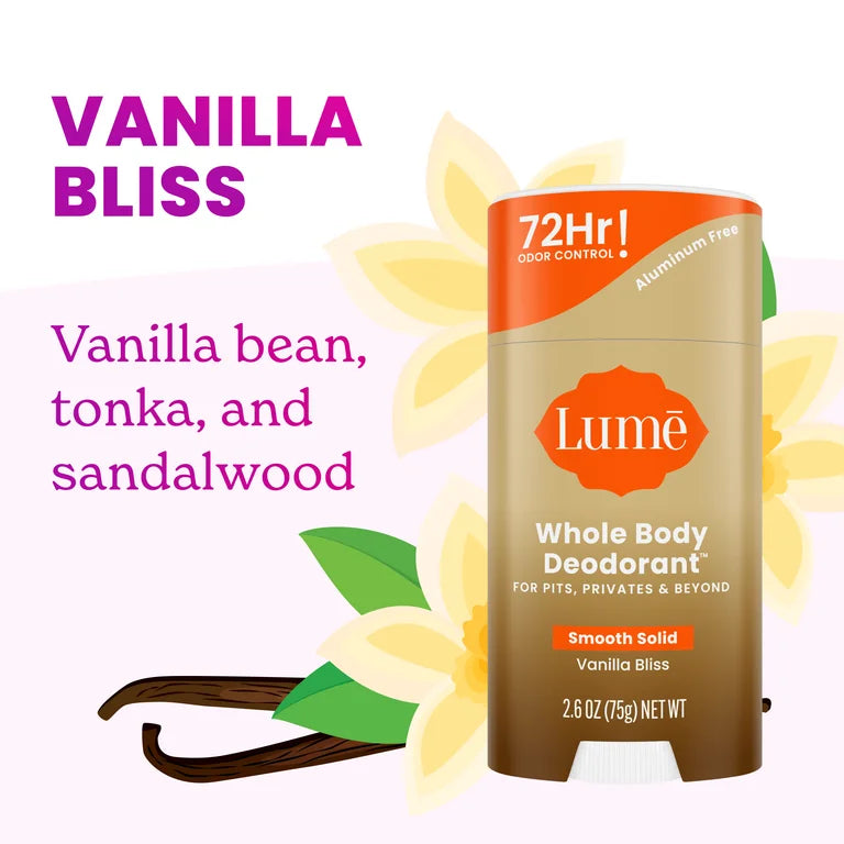 Lume Whole Body Aluminum Free Deodorant Stick, Vanilla Bliss, 2.6 oz
