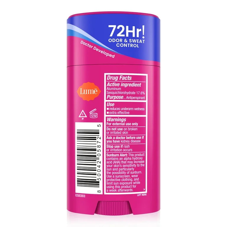 Lume Deodorant Plus Sweat Control Solid Antiperspirant Deodorant Stick, Soft Powder, 2.6 oz