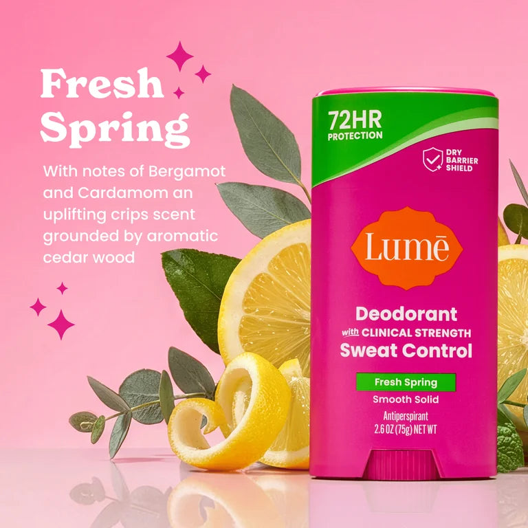 Lume Deodorant Plus Sweat Control Solid Antiperspirant Deodorant Stick, Fresh Spring, 2.6 oz