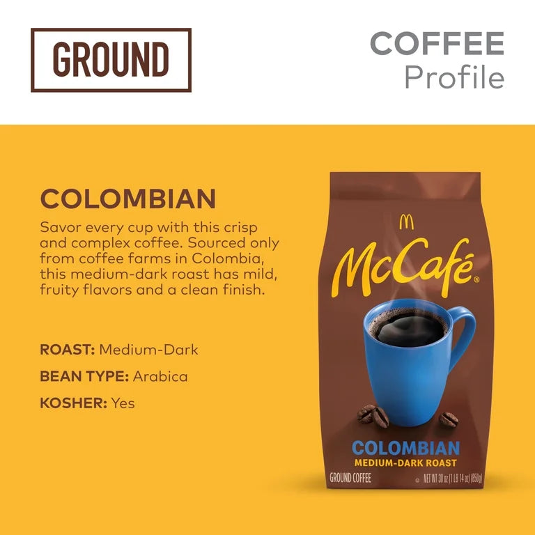 McCafe Colombian, Medium-Dark Roast, Ground Coffee, 30 oz