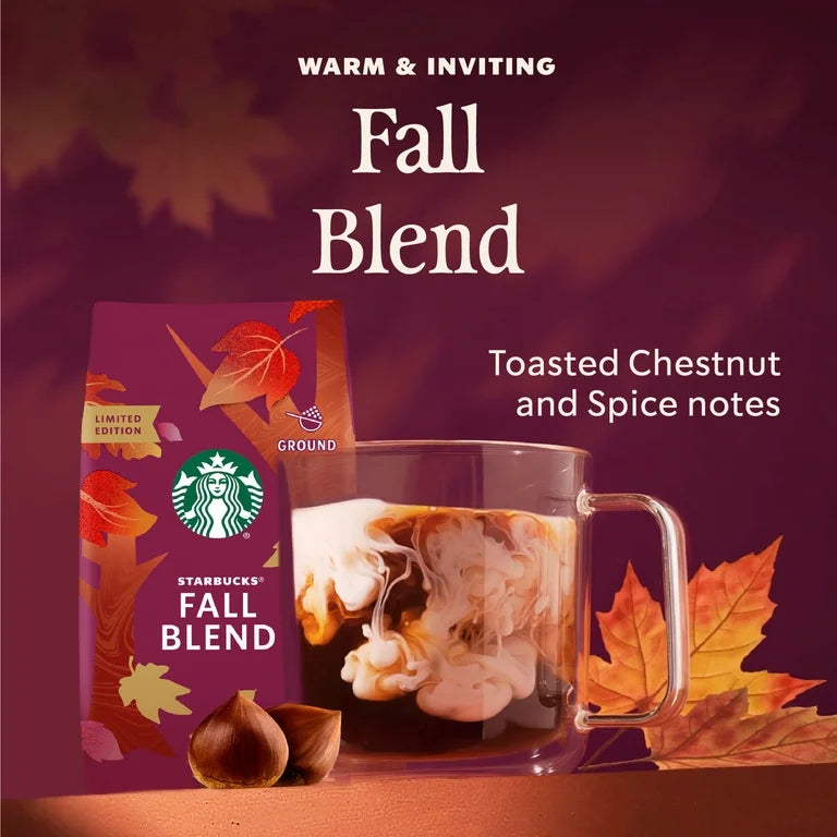 Starbucks Fall Blend Ground Coffee Medium Roast, Spice & Chestnut, Limited Edition Fall Flavors 17oz