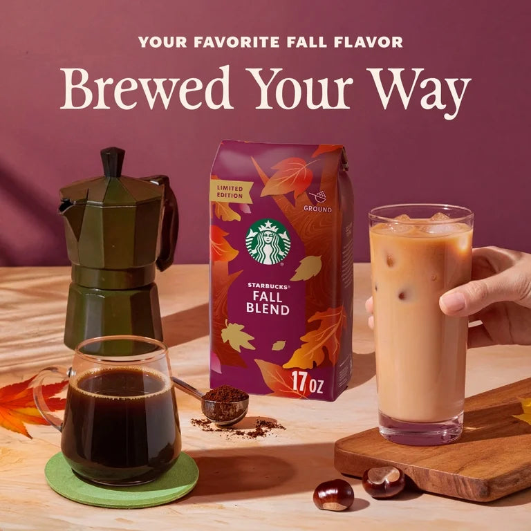 Starbucks Fall Blend Ground Coffee Medium Roast, Spice & Chestnut, Limited Edition Fall Flavors 17oz